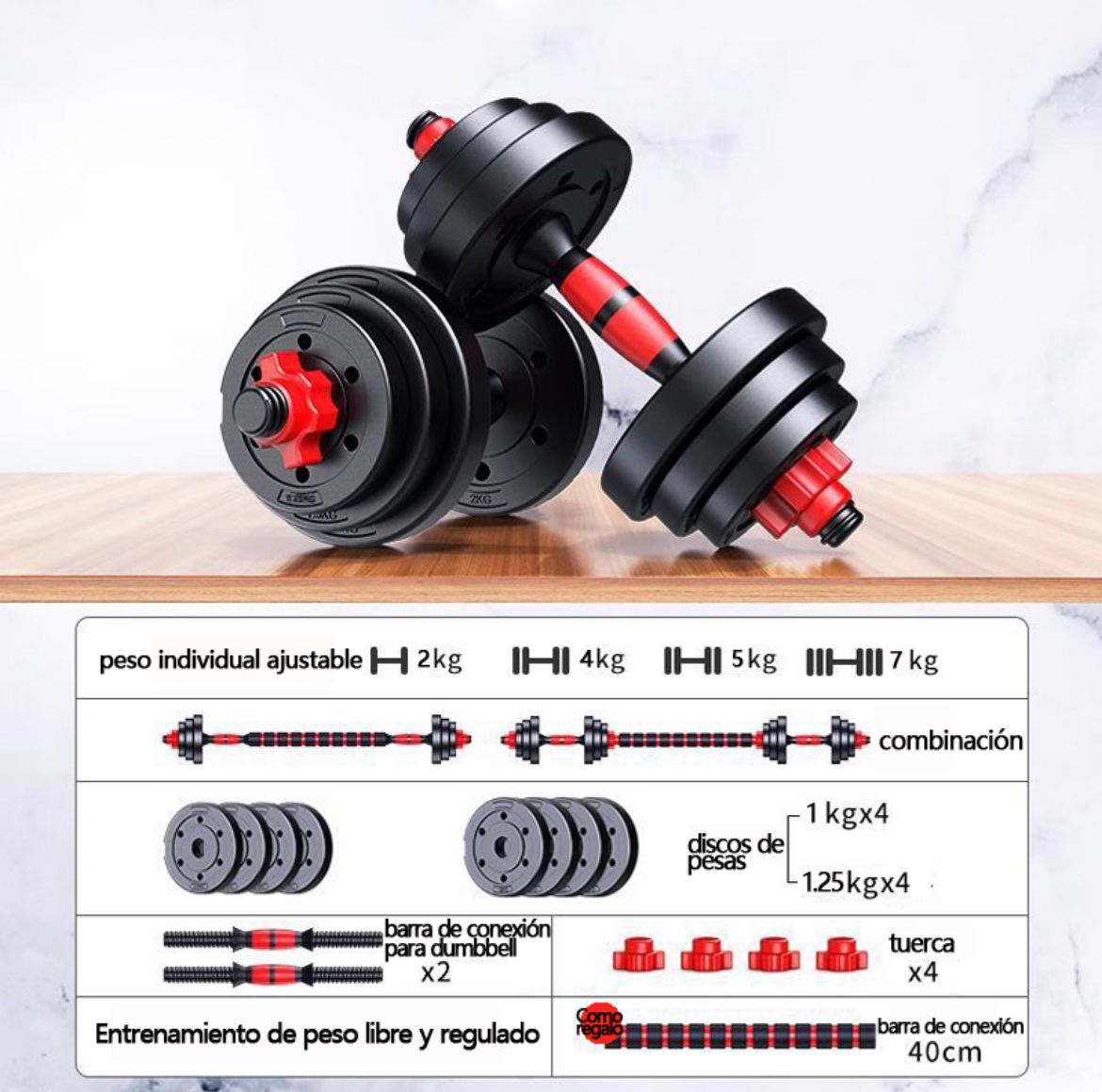 🏋️♂️ Set de Pesas Ajustables 10 KG – Compacto, Económico y Súper Versátil