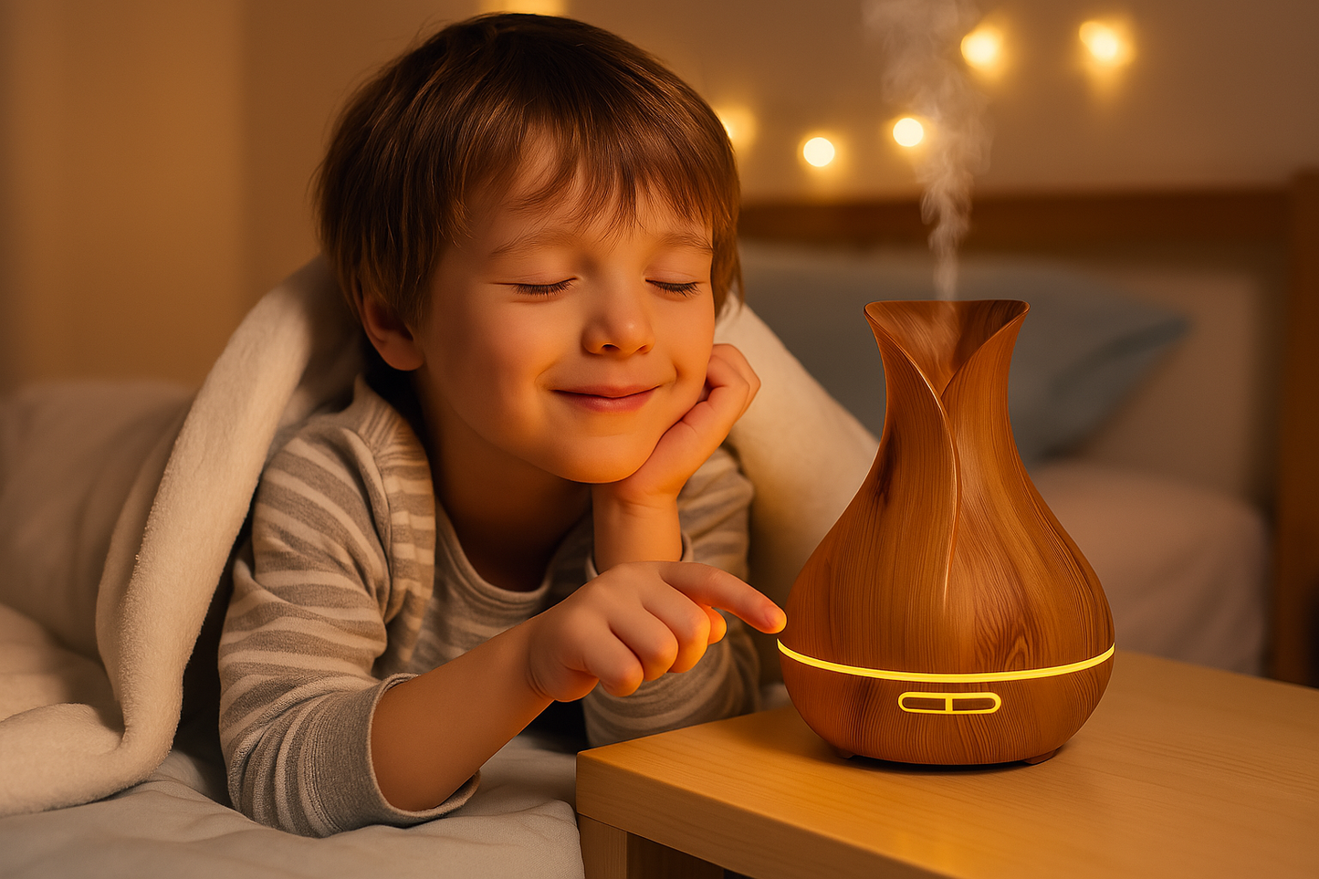 🌙✨ Lámpara Humidificadora de Madera – Luz Nocturna Mágica y Aromaterapia en Uno